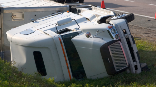Overturned semi-truck on Florida highway after collision